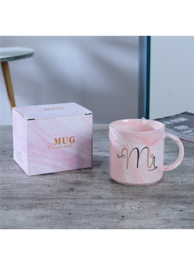 2-Piece Printed Ceramic Mug Set Pink/Grey，Coffee Mugs Set,Ceramic Gold Marble Cups - Gift for Bridal Shower Engagement Wedding, Married Couples and Valentine's day (Grey and Pink)