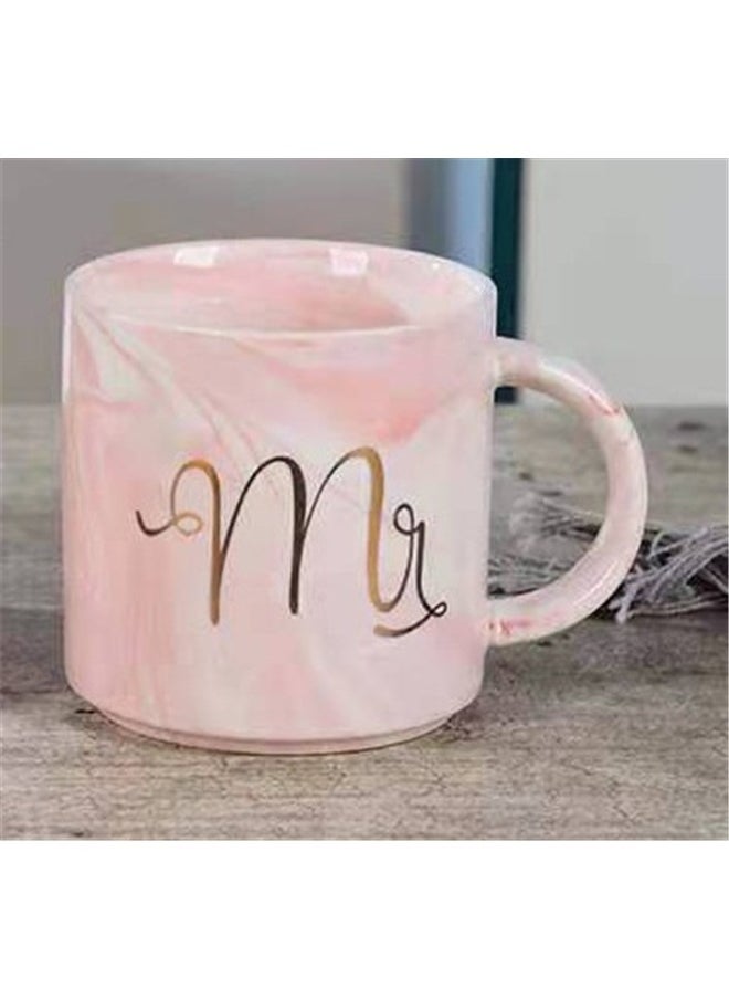 2-Piece Printed Ceramic Mug Set Pink/Grey，Coffee Mugs Set,Ceramic Gold Marble Cups - Gift for Bridal Shower Engagement Wedding, Married Couples and Valentine's day (Grey and Pink)