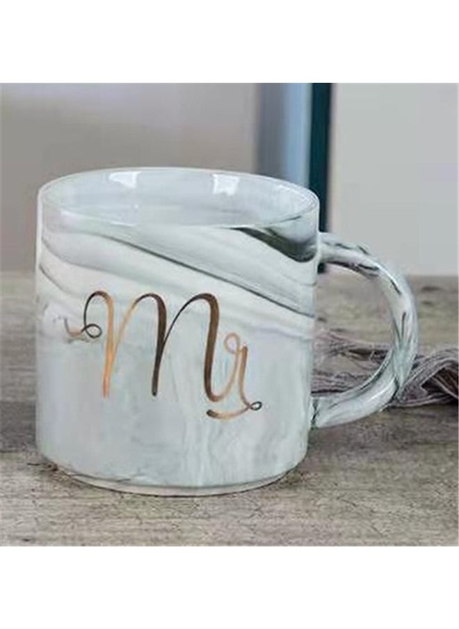 2-Piece Printed Ceramic Mug Set Pink/Grey，Coffee Mugs Set,Ceramic Gold Marble Cups - Gift for Bridal Shower Engagement Wedding, Married Couples and Valentine's day (Grey and Pink)