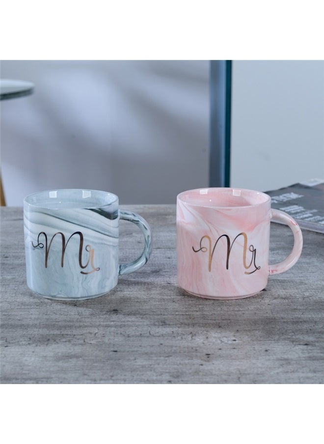 2-Piece Printed Ceramic Mug Set Pink/Grey，Coffee Mugs Set,Ceramic Gold Marble Cups - Gift for Bridal Shower Engagement Wedding, Married Couples and Valentine's day (Grey and Pink)
