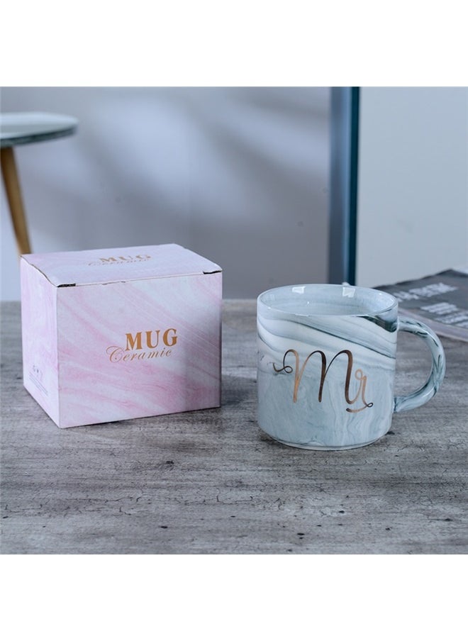 2-Piece Printed Ceramic Mug Set Pink/Grey，Coffee Mugs Set,Ceramic Gold Marble Cups - Gift for Bridal Shower Engagement Wedding, Married Couples and Valentine's day (Grey and Pink)