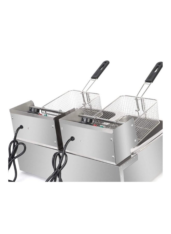 6L+6L Commercial Electric Double Layer Deep Fryer with Lid and Basket Temperature Control Stainless Steel for Home, Restaurant, Catering, Fast Food 2500W