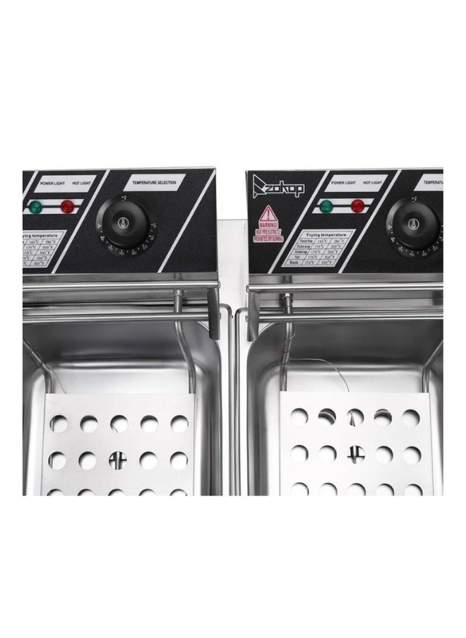 6L+6L Commercial Electric Double Layer Deep Fryer with Lid and Basket Temperature Control Stainless Steel for Home, Restaurant, Catering, Fast Food 2500W