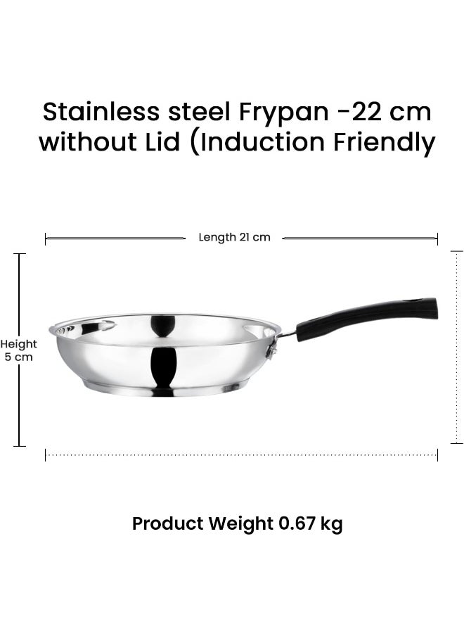 Stainless Steel Frying/Stirfry/Saute/Egg Pan, Skillet 20 cm, SAS Bottom, Induction and Gas Stove Friendly, Sturdy Handle, Heavy Bottom