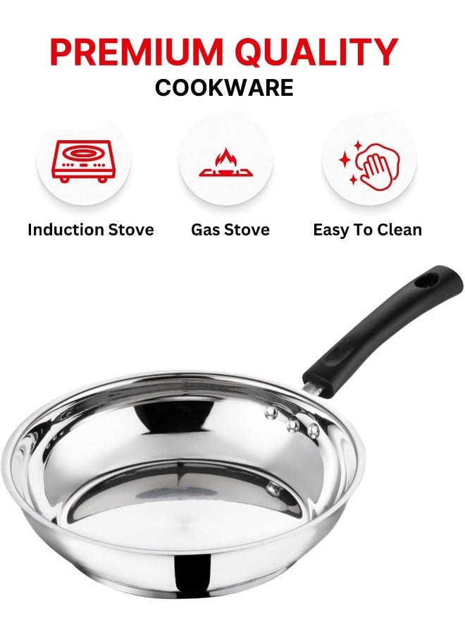Stainless Steel Frying/Stirfry/Saute/Egg Pan, Skillet 20 cm, SAS Bottom, Induction and Gas Stove Friendly, Sturdy Handle, Heavy Bottom