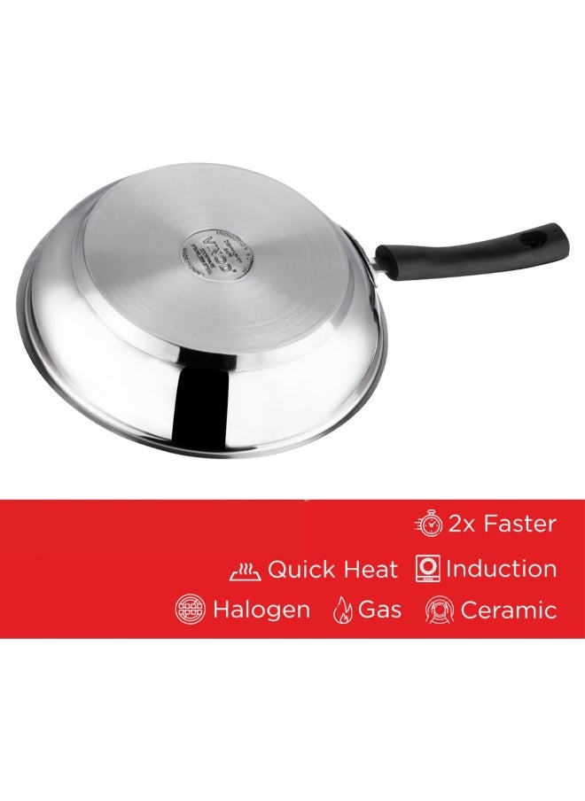 Stainless Steel Frying/Stirfry/Saute/Egg Pan, Skillet 20 cm, SAS Bottom, Induction and Gas Stove Friendly, Sturdy Handle, Heavy Bottom