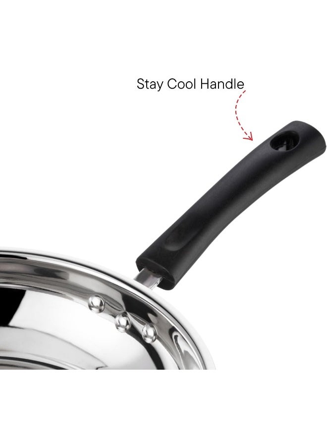 Stainless Steel Frying/Stirfry/Saute/Egg Pan, Skillet 20 cm, SAS Bottom, Induction and Gas Stove Friendly, Sturdy Handle, Heavy Bottom