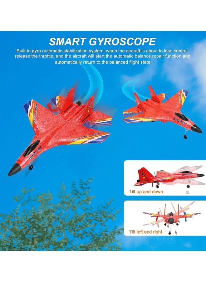 2.4GHz RC Plane – Ready-to-Fly Remote Control Jet Glider with 6-Axis Gyro, Battery, and Cool Lights, Easy-to-Fly Toy Aircraft for Kids & Adults (Red)