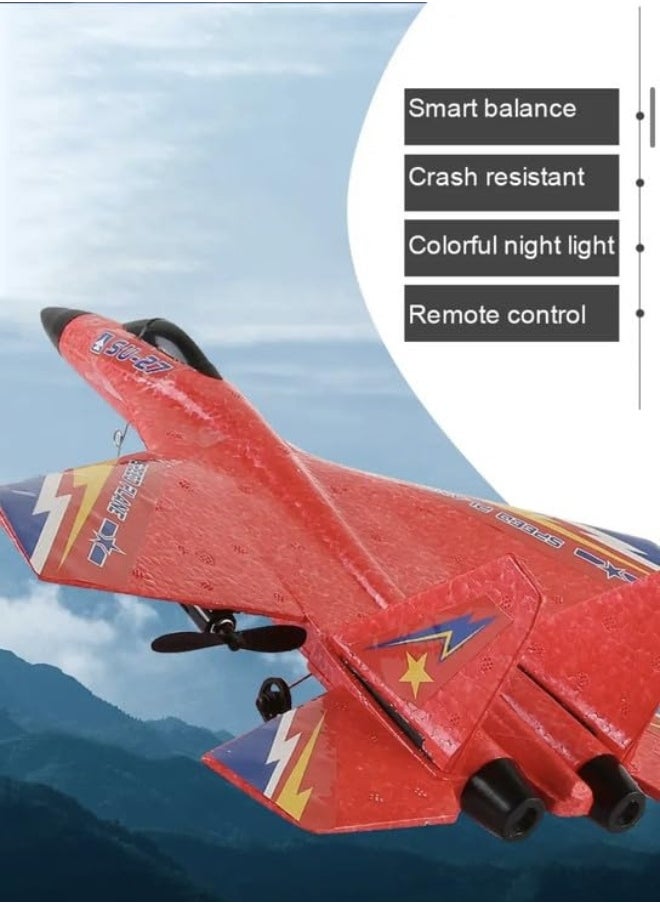 2.4GHz RC Plane – Ready-to-Fly Remote Control Jet Glider with 6-Axis Gyro, Battery, and Cool Lights, Easy-to-Fly Toy Aircraft for Kids & Adults (Red)