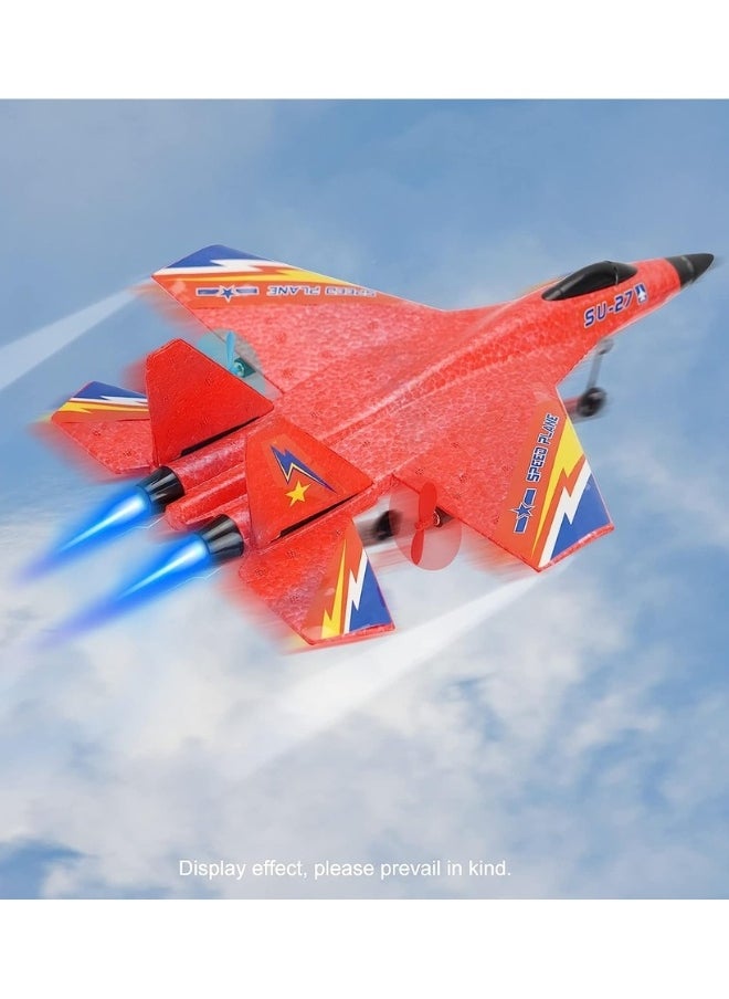 2.4GHz RC Plane – Ready-to-Fly Remote Control Jet Glider with 6-Axis Gyro, Battery, and Cool Lights, Easy-to-Fly Toy Aircraft for Kids & Adults (Red)