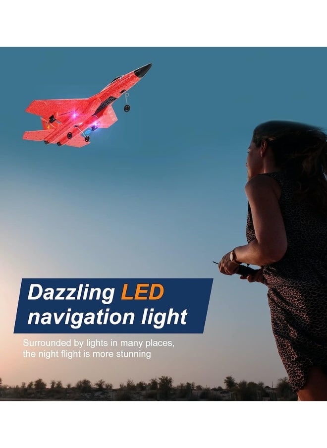 2.4GHz RC Plane – Ready-to-Fly Remote Control Jet Glider with 6-Axis Gyro, Battery, and Cool Lights, Easy-to-Fly Toy Aircraft for Kids & Adults (Red)