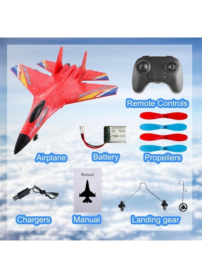 2.4GHz RC Plane – Ready-to-Fly Remote Control Jet Glider with 6-Axis Gyro, Battery, and Cool Lights, Easy-to-Fly Toy Aircraft for Kids & Adults (Red)