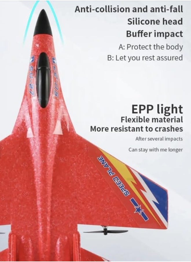 2.4GHz RC Plane – Ready-to-Fly Remote Control Jet Glider with 6-Axis Gyro, Battery, and Cool Lights, Easy-to-Fly Toy Aircraft for Kids & Adults (Red)