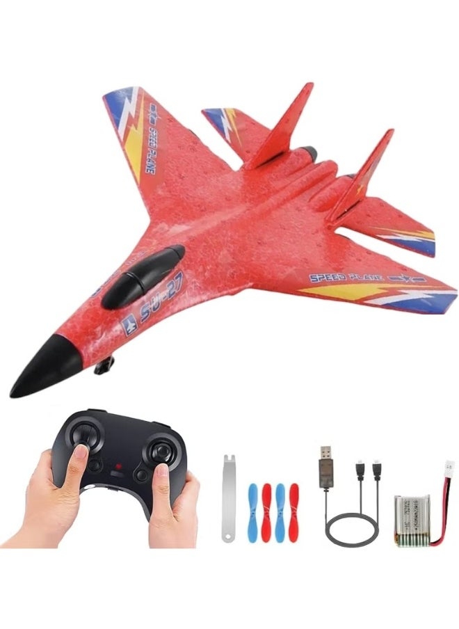 2.4GHz RC Plane – Ready-to-Fly Remote Control Jet Glider with 6-Axis Gyro, Battery, and Cool Lights, Easy-to-Fly Toy Aircraft for Kids & Adults (Red)