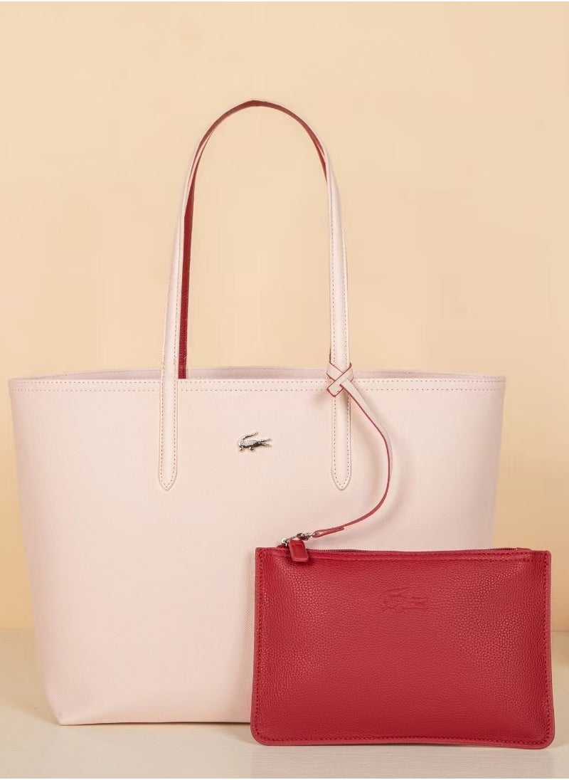 Lacoste Women's Double sided Two tone Large Capacity Handbag, Fashionable Multi functional, Pink/Red