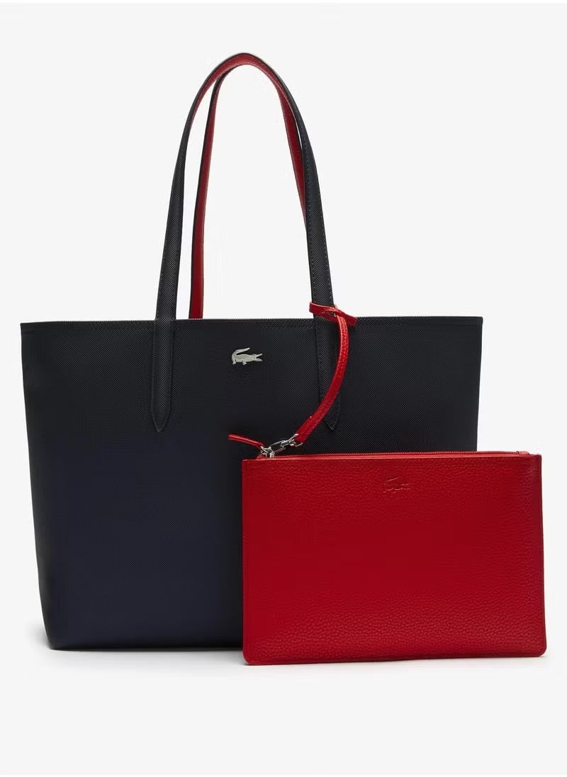 Lacoste Women's Double sided Two tone Large Capacity Handbag, Fashionable Multi functional, Black/Red