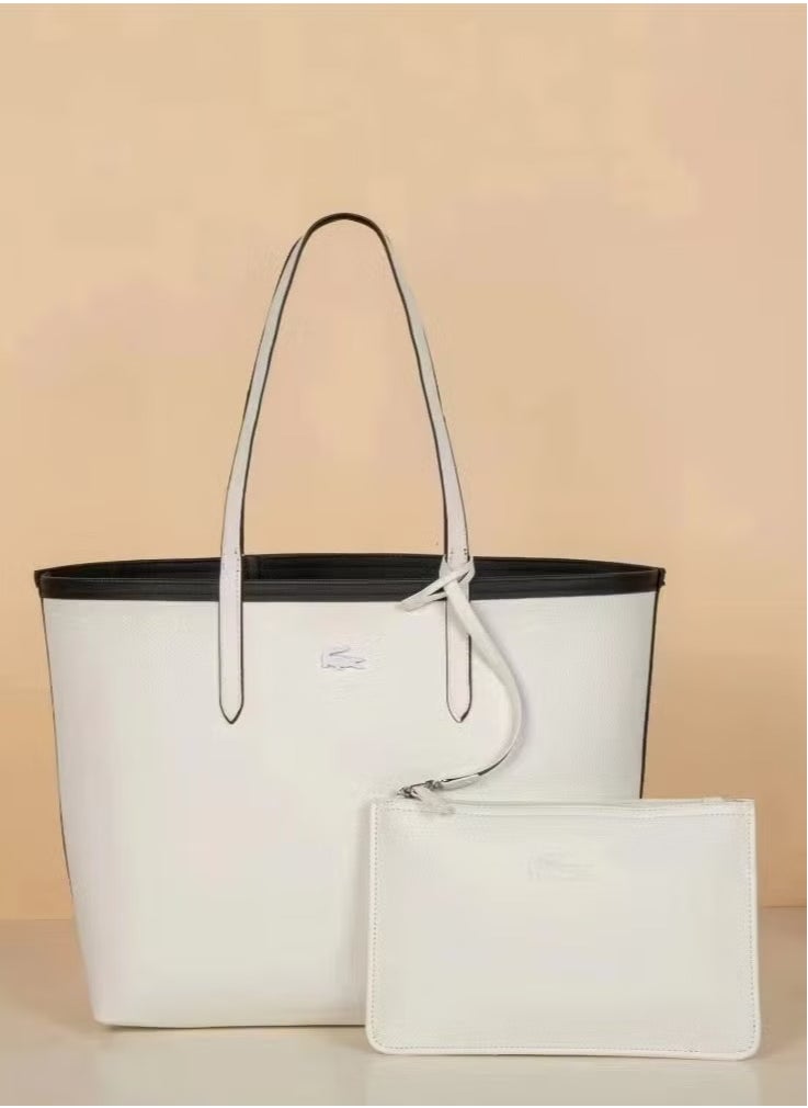 Lacoste Women's Double sided Two tone Large Capacity Handbag, Fashionable Multi functional, Black/White