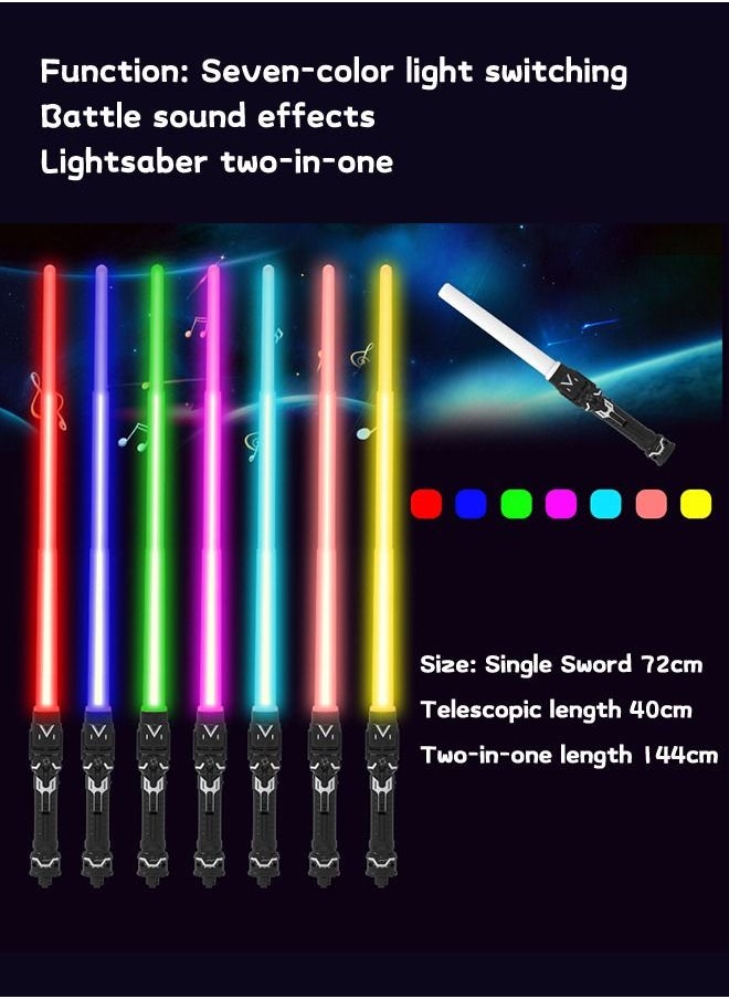 Light Saber, 2-in-1 Light Saber Sword Toy, Extendable LED Double Bladed Lightsaber with FX Sound Motion Sensitive Dueling Double Light Swords Set for Dress Up Parties Costume