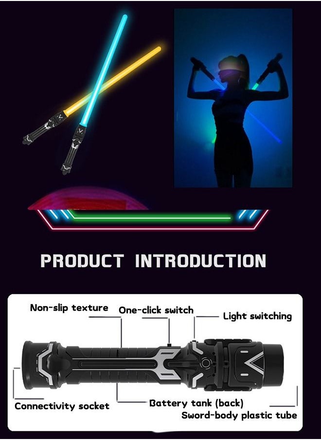 Light Saber, 2-in-1 Light Saber Sword Toy, Extendable LED Double Bladed Lightsaber with FX Sound Motion Sensitive Dueling Double Light Swords Set for Dress Up Parties Costume
