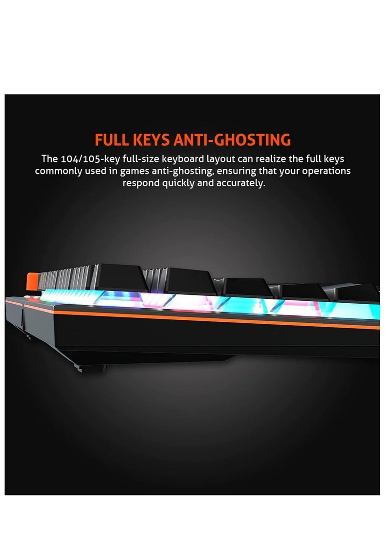 MEETION MK500 Mechanical Wired Gaming Keyboard, Full Anti-ghosting Keys, Detachable Palmrest, Frosted Metal Upper Cover, 14 RGB Lights Mode, OUTEMU Blue Switches, Type-C cable, Rainbow Backlight