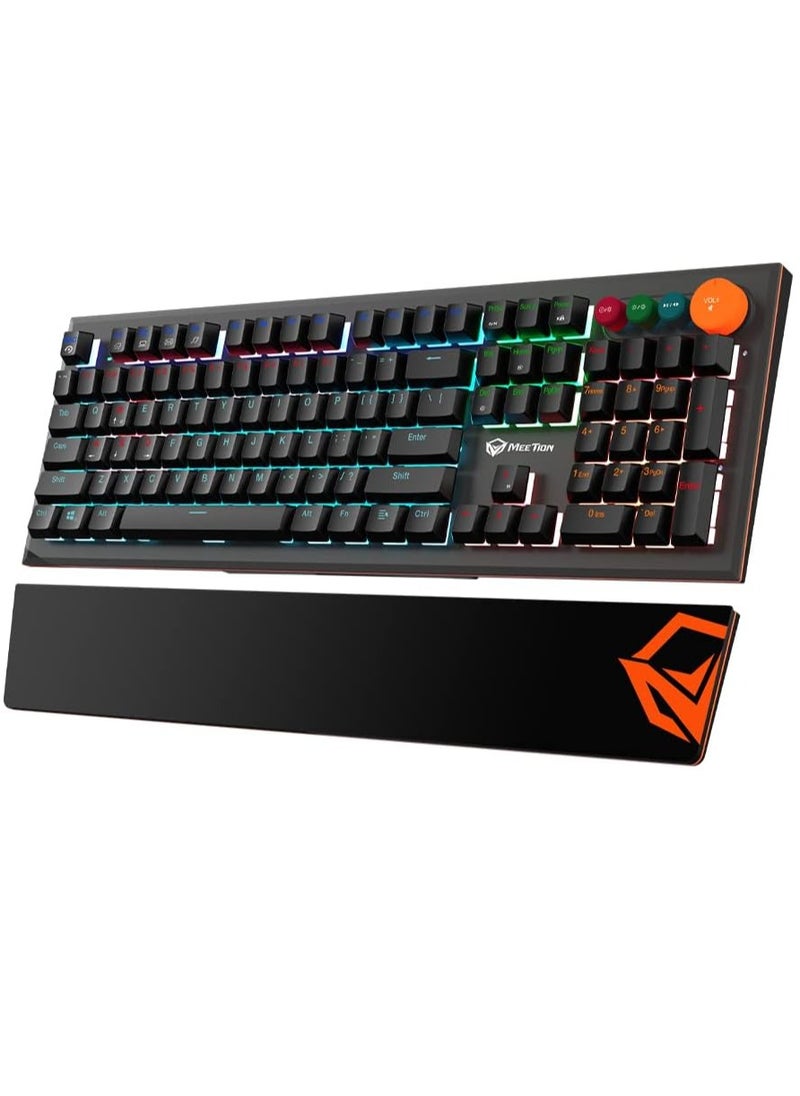 MEETION MK500 Mechanical Wired Gaming Keyboard, Full Anti-ghosting Keys, Detachable Palmrest, Frosted Metal Upper Cover, 14 RGB Lights Mode, OUTEMU Blue Switches, Type-C cable, Rainbow Backlight