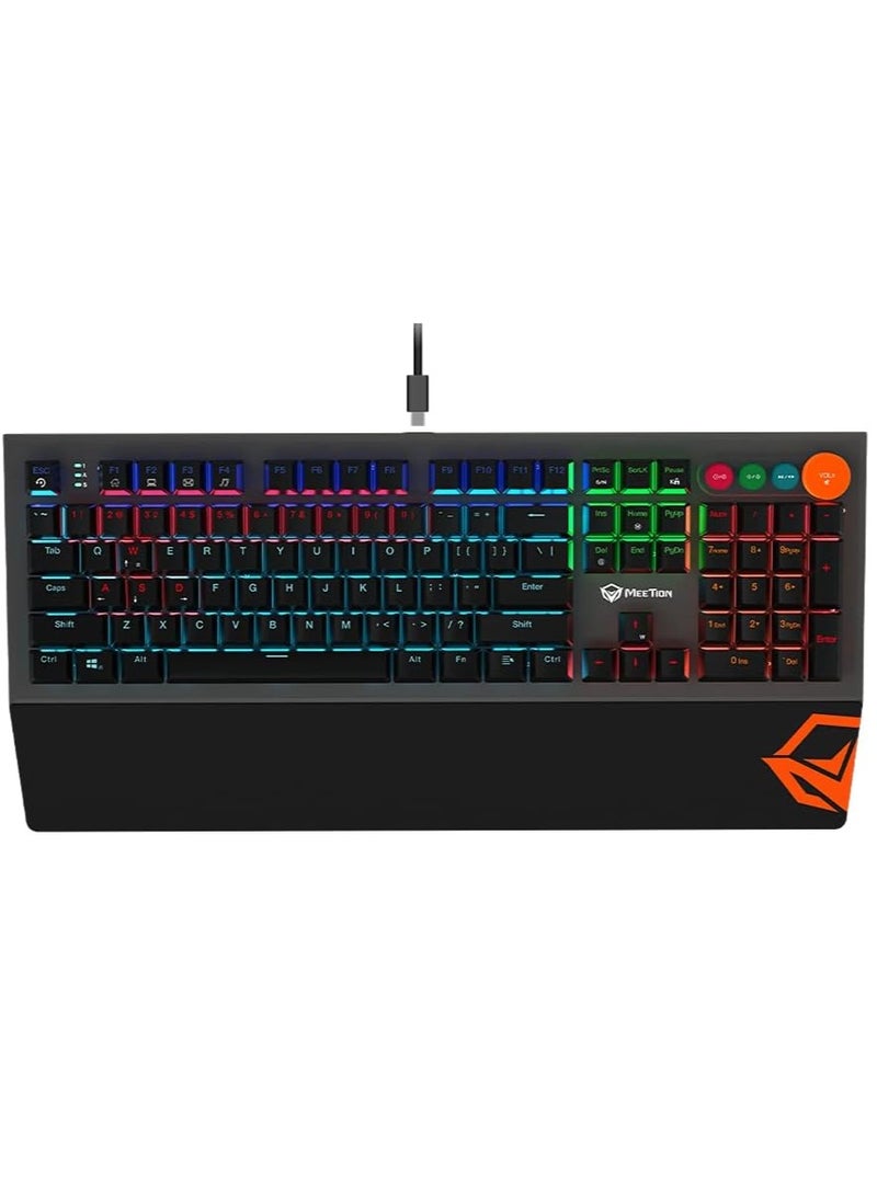 MEETION MK500 Mechanical Wired Gaming Keyboard, Full Anti-ghosting Keys, Detachable Palmrest, Frosted Metal Upper Cover, 14 RGB Lights Mode, OUTEMU Blue Switches, Type-C cable, Rainbow Backlight