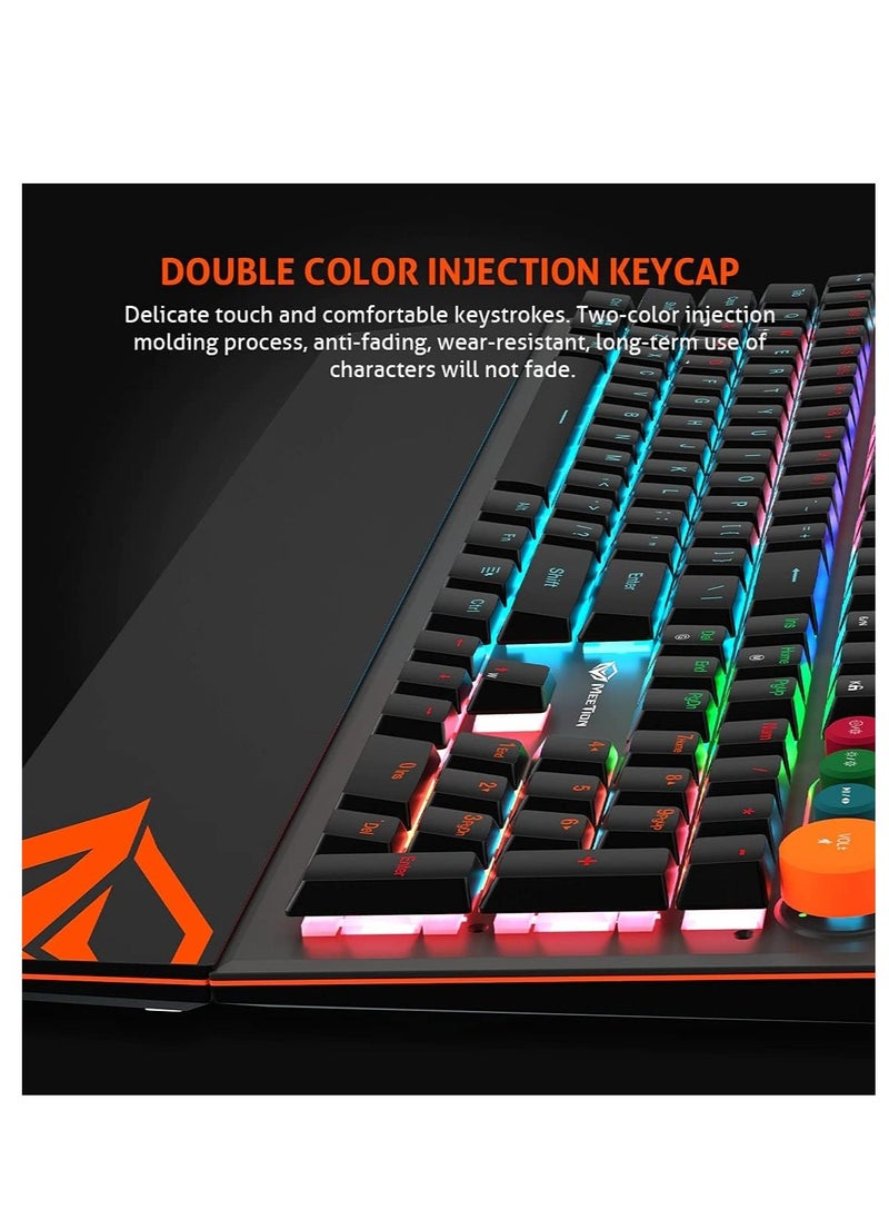MEETION MK500 Mechanical Wired Gaming Keyboard, Full Anti-ghosting Keys, Detachable Palmrest, Frosted Metal Upper Cover, 14 RGB Lights Mode, OUTEMU Blue Switches, Type-C cable, Rainbow Backlight