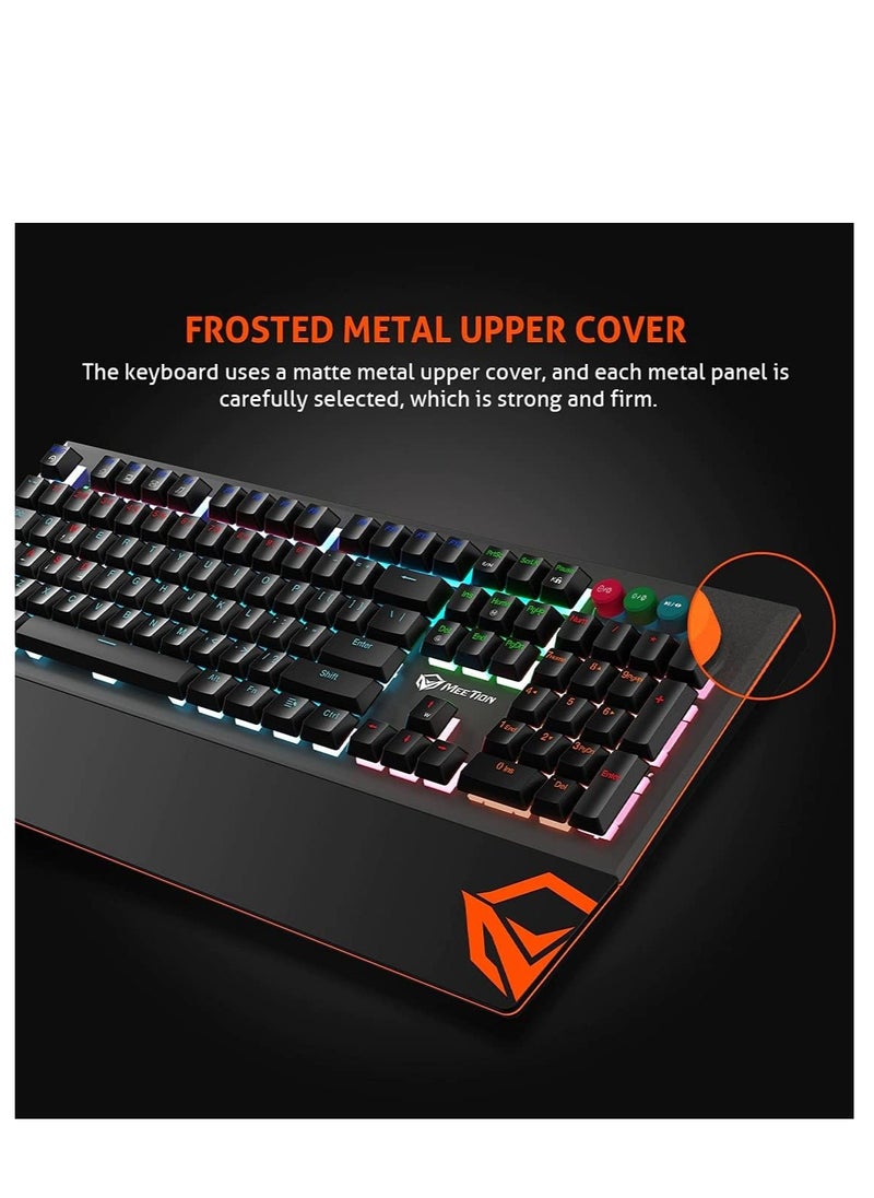 MEETION MK500 Mechanical Wired Gaming Keyboard, Full Anti-ghosting Keys, Detachable Palmrest, Frosted Metal Upper Cover, 14 RGB Lights Mode, OUTEMU Blue Switches, Type-C cable, Rainbow Backlight