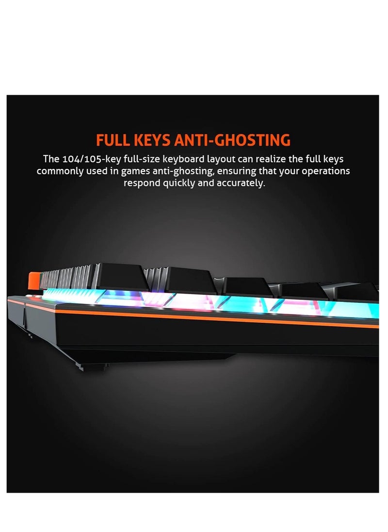 MEETION MK500 Mechanical Wired Gaming Keyboard, Full Anti-ghosting Keys, Detachable Palmrest, Frosted Metal Upper Cover, 14 RGB Lights Mode, OUTEMU Blue Switches, Type-C cable, Double Color Injection Keycaps