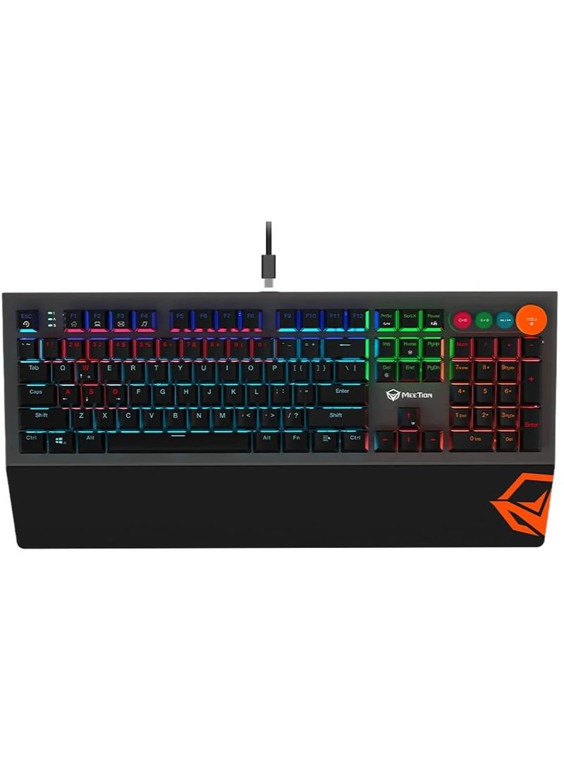 MEETION MK500 Mechanical Wired Gaming Keyboard, Full Anti-ghosting Keys, Detachable Palmrest, Frosted Metal Upper Cover, 14 RGB Lights Mode, OUTEMU Blue Switches, Type-C cable, Double Color Injection Keycaps