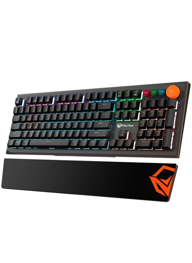 MEETION MK500 Mechanical Wired Gaming Keyboard, Full Anti-ghosting Keys, Detachable Palmrest, Frosted Metal Upper Cover, 14 RGB Lights Mode, OUTEMU Blue Switches, Type-C cable, Double Color Injection Keycaps