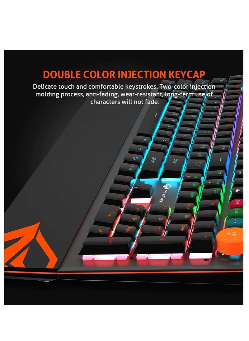 MEETION MK500 Mechanical Wired Gaming Keyboard, Full Anti-ghosting Keys, Detachable Palmrest, Frosted Metal Upper Cover, 14 RGB Lights Mode, OUTEMU Blue Switches, Type-C cable, Double Color Injection Keycaps