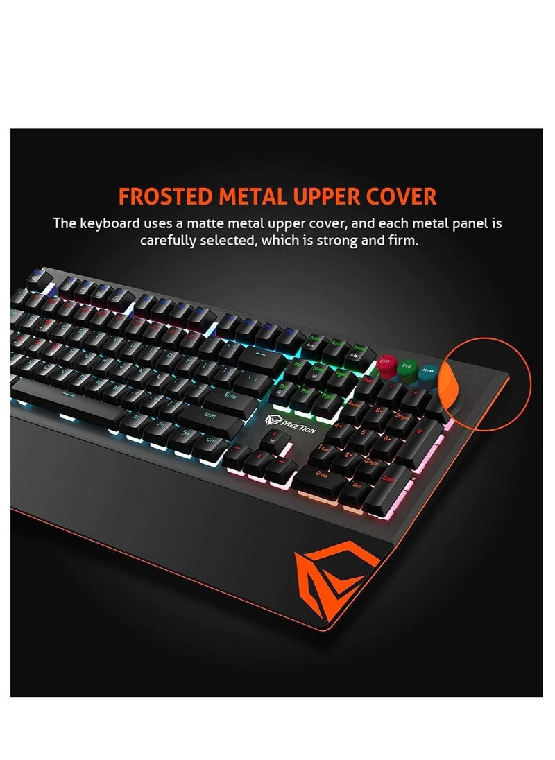 MEETION MK500 Mechanical Wired Gaming Keyboard, Full Anti-ghosting Keys, Detachable Palmrest, Frosted Metal Upper Cover, 14 RGB Lights Mode, OUTEMU Blue Switches, Type-C cable, Double Color Injection Keycaps