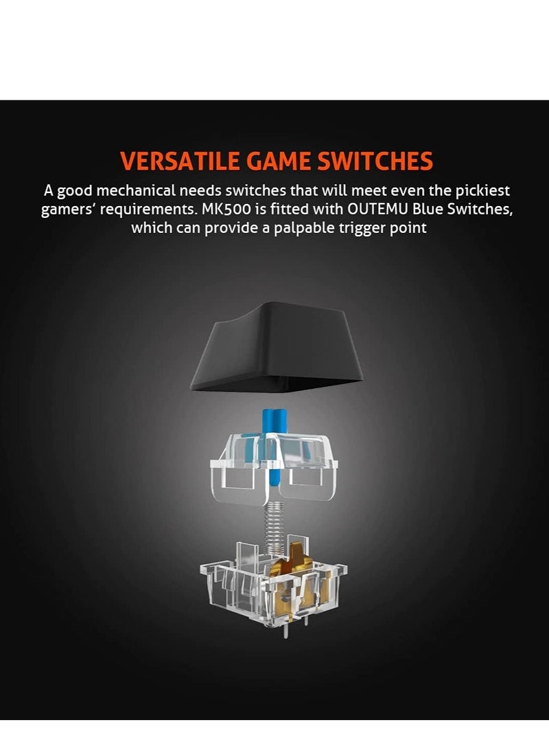 MEETION MK500 Mechanical Wired Gaming Keyboard, Full Anti-ghosting Keys, Detachable Palmrest, Frosted Metal Upper Cover, 14 RGB Lights Mode, OUTEMU Blue Switches, Type-C cable, Double Color Injection Keycaps