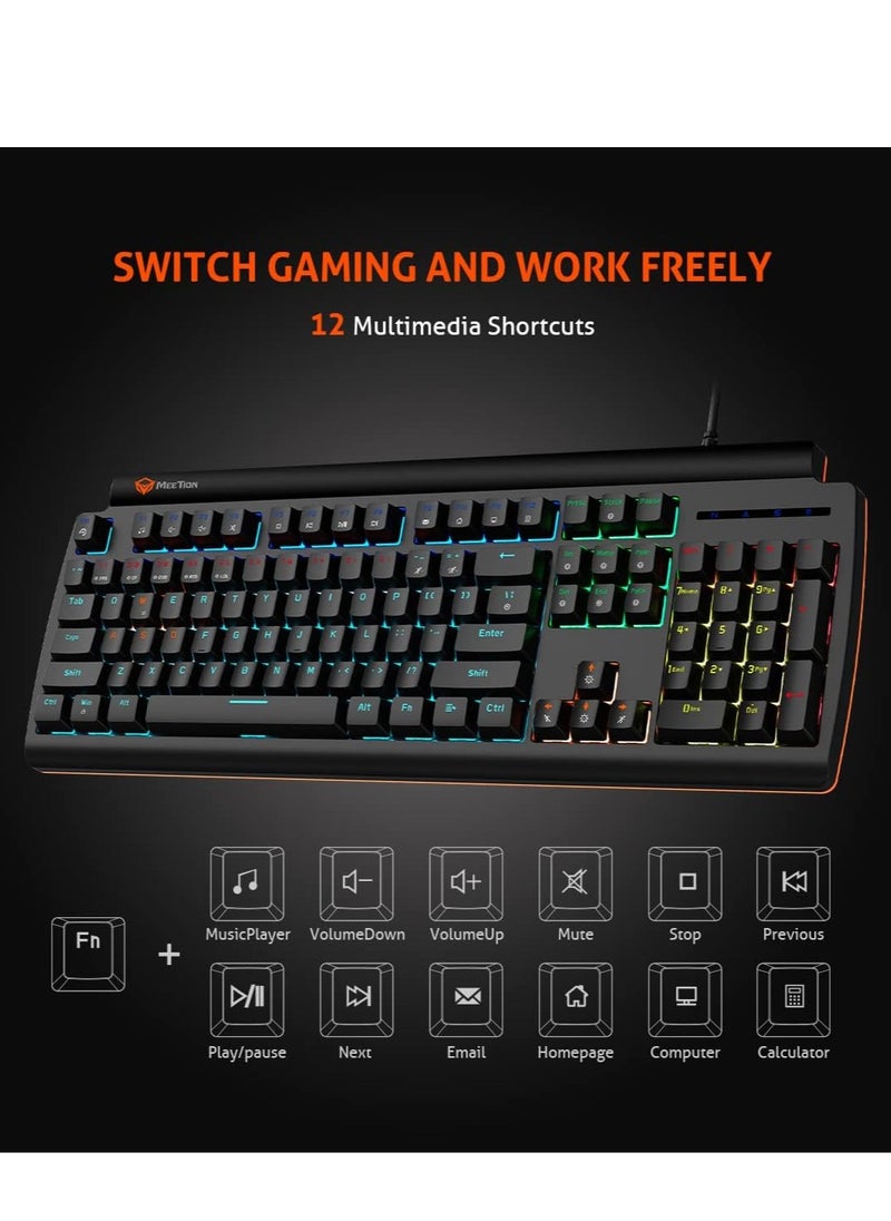 Meetion MK600 Mechanical Keyboard Anti-ghosting Full keys Customizable Keyboard Type best combination of RGB lights Black Body OS Compatibility Windows XP/Vista/7/8/10  MAC OS X Interface USB