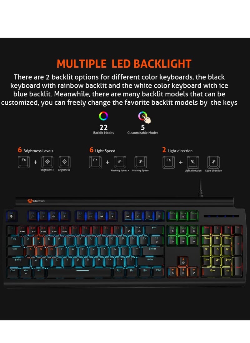 Meetion MK600 Mechanical Keyboard Anti-ghosting Full keys Customizable Keyboard Type best combination of RGB lights Black Body OS Compatibility Windows XP/Vista/7/8/10  MAC OS X Interface USB