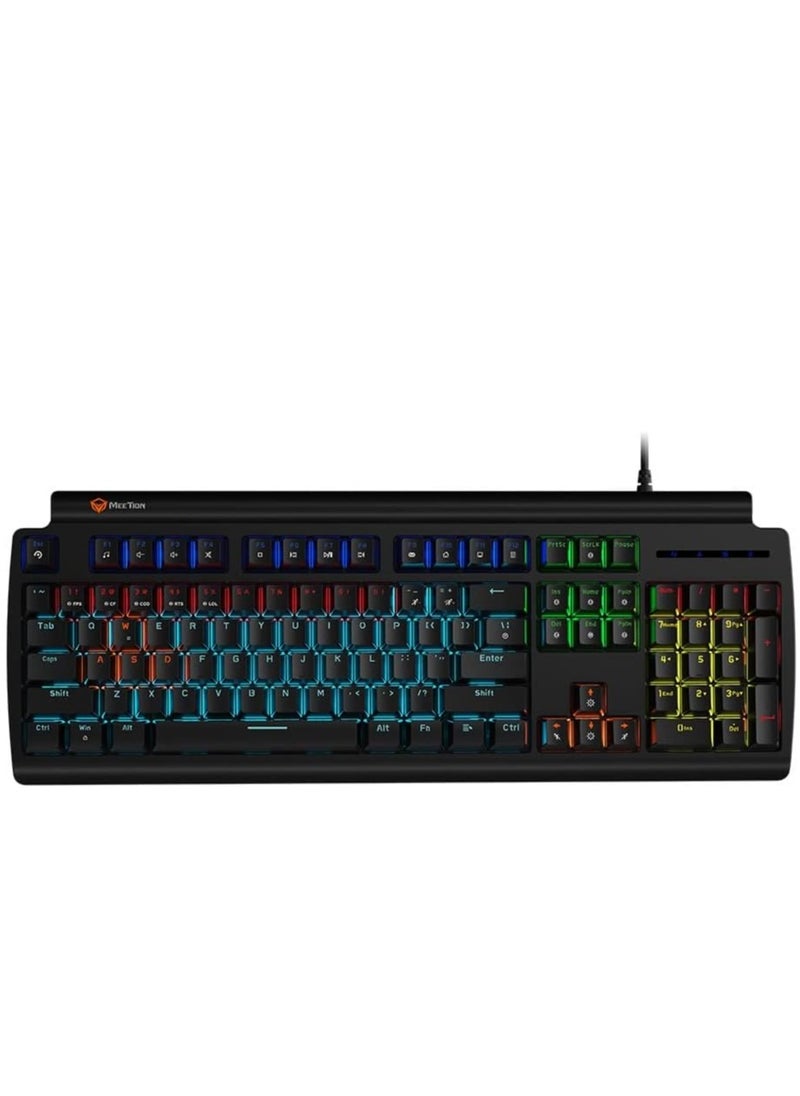 Meetion MK600 Mechanical Keyboard Anti-ghosting Full keys Customizable Keyboard Type best combination of RGB Backlit Black Body OS Compatibility Windows XP/Vista/7/8/10  MAC OS X Interface USB