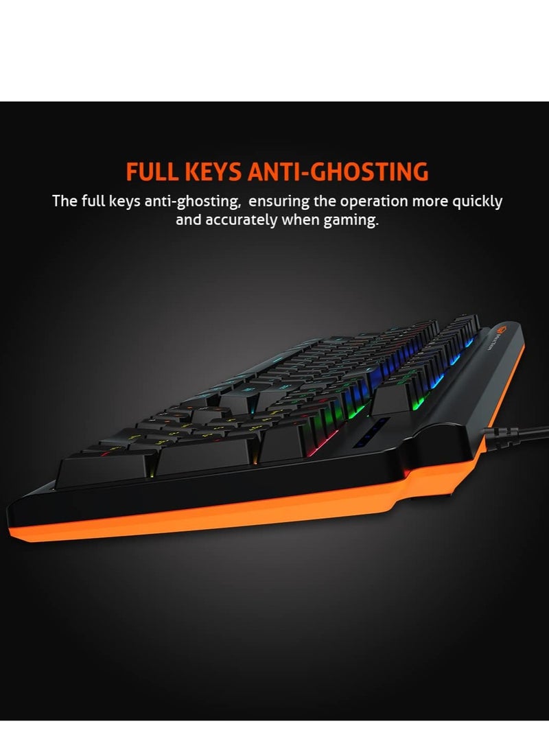 Meetion MK600 Mechanical Keyboard Anti-ghosting Full keys Customizable Keyboard Type best combination of RGB Backlit Black Body OS Compatibility Windows XP/Vista/7/8/10  MAC OS X Interface USB