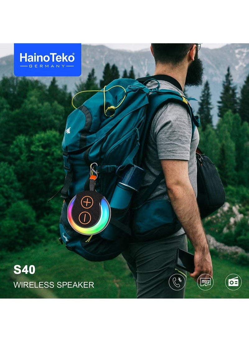 S40 Portable Wireless Bluetooth Speaker – HiFi Sound, RGB Lighting, Button Control, and Compact Design – Perfect for Music, Parties, and Outdoor Fun