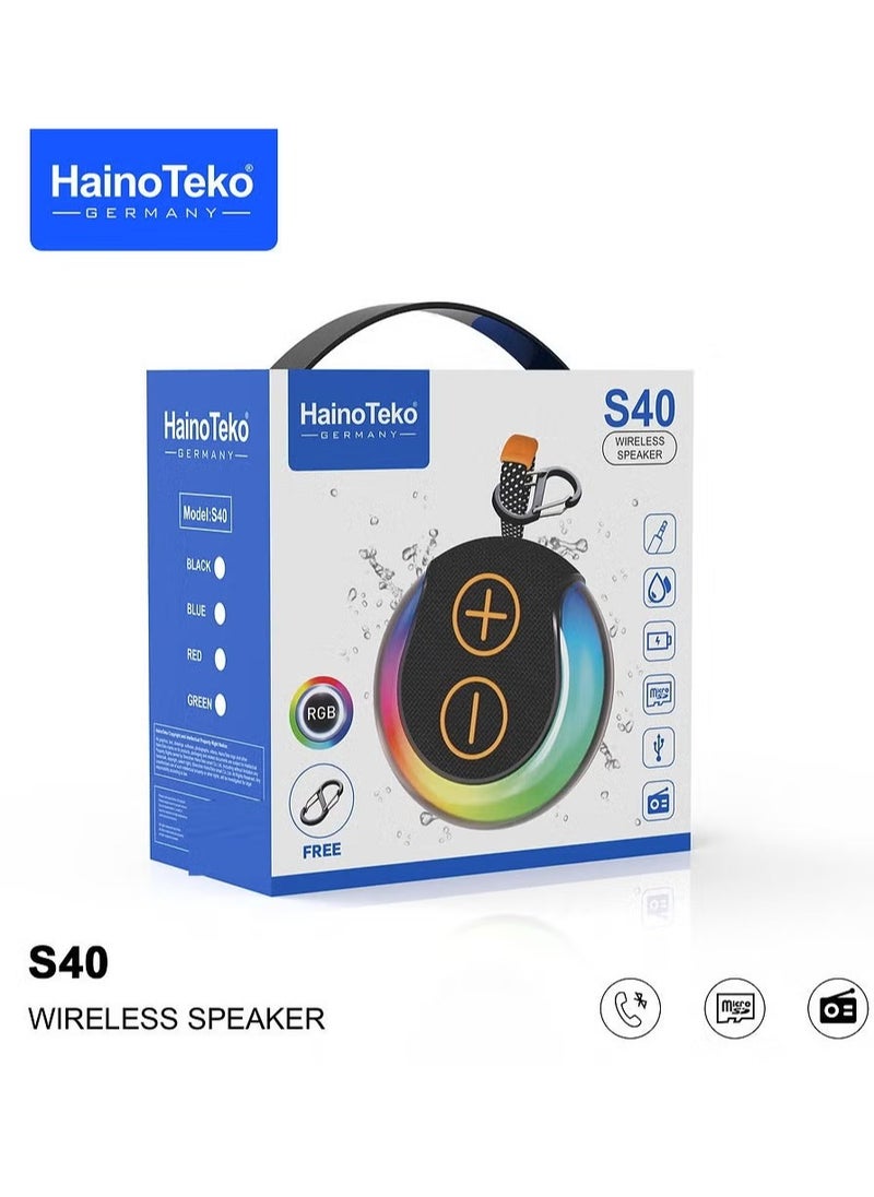 S40 Portable Wireless Bluetooth Speaker – HiFi Sound, RGB Lighting, Button Control, and Compact Design – Perfect for Music, Parties, and Outdoor Fun