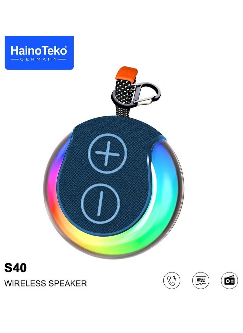 S40 Portable Wireless Bluetooth Speaker – HiFi Sound, RGB Lighting, Button Control, Compact & Stylish Blue Design – Perfect for Music, Parties, and Outdoor Adventures