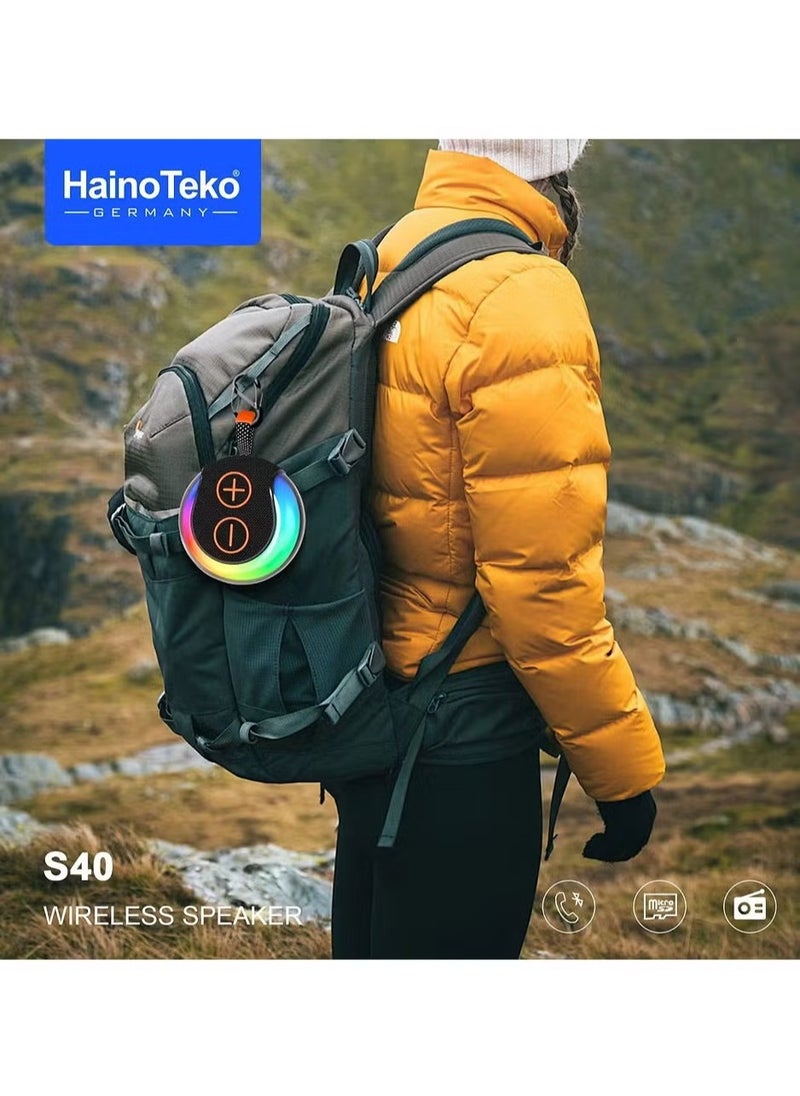 S40 Portable Wireless Bluetooth Speaker – HiFi Sound, RGB Lighting, Button Control, Compact & Stylish Blue Design – Perfect for Music, Parties, and Outdoor Adventures