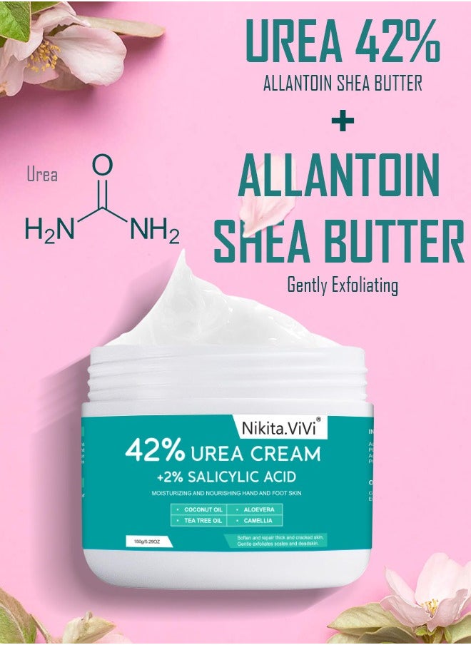 150g 42% Urea Cream Salicylic Acid Cream for Cracked Feet Hands Callus Remover Hand Cream Foot Cream for Cracked Foot Heels Elbows Nails Knees Skin Moisturizer Urea Lotion with Maximum Strength
