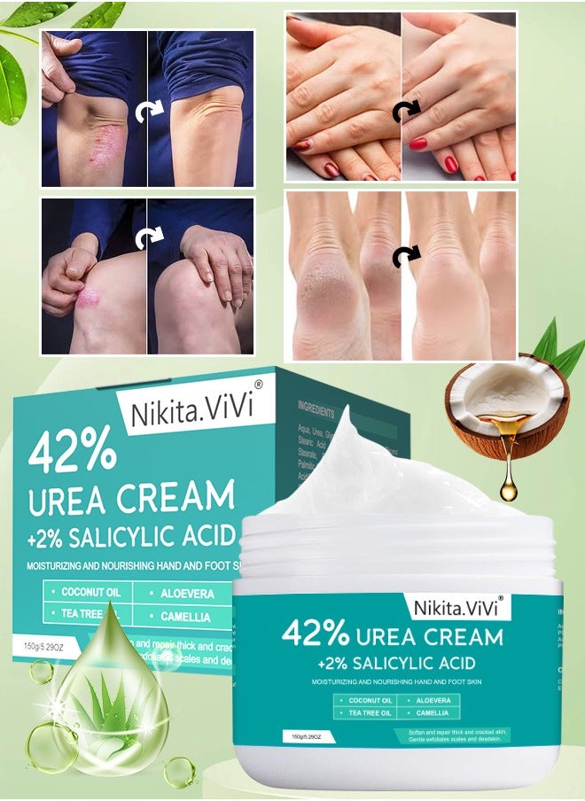 150g 42% Urea Cream Salicylic Acid Cream for Cracked Feet Hands Callus Remover Hand Cream Foot Cream for Cracked Foot Heels Elbows Nails Knees Skin Moisturizer Urea Lotion with Maximum Strength