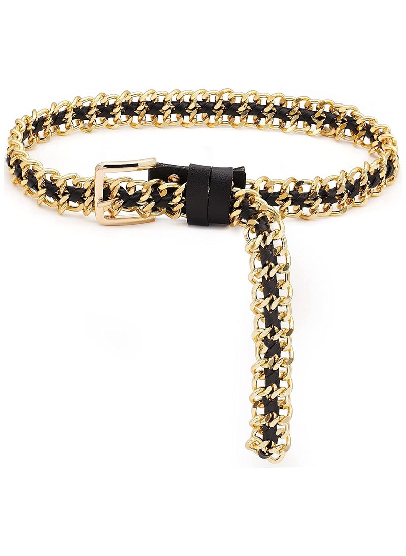 Metal Leather Chain Belts Punk Style Waist Belt for Women Dress Jeans Punk Rock Waist Belts
