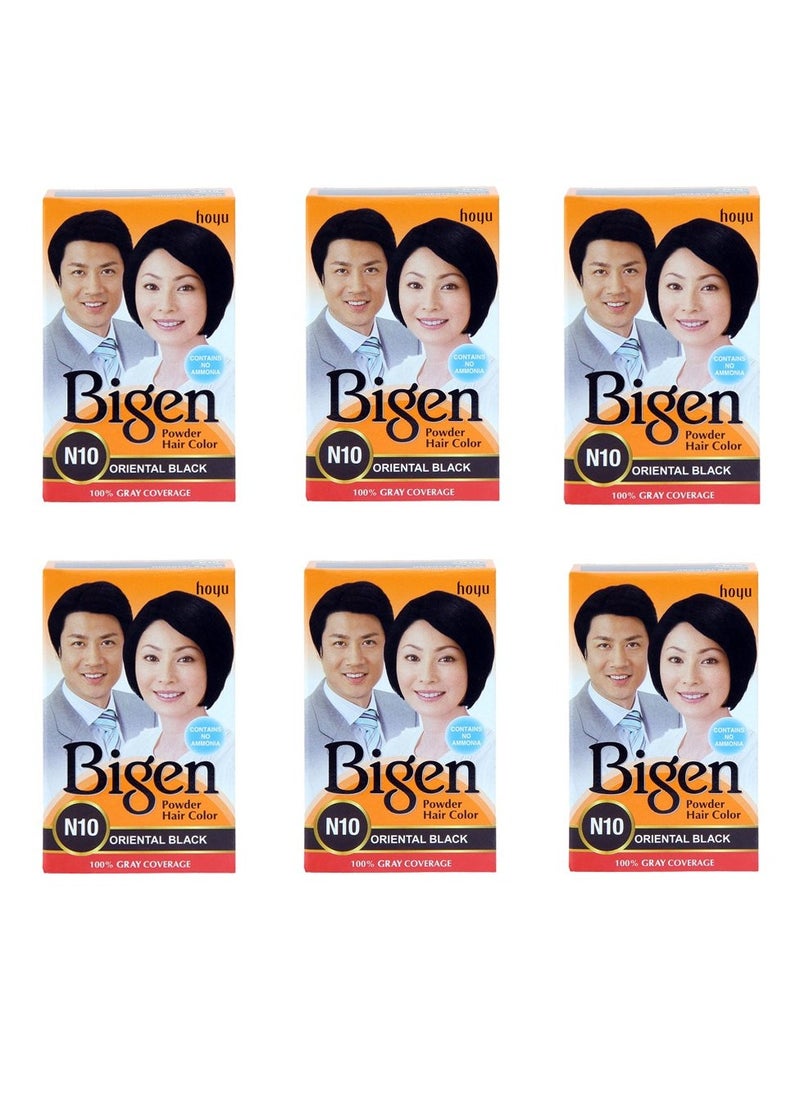 Bigen Powder Hair Color, Oriental Black N10 - Pack of 6 (Combo Set)