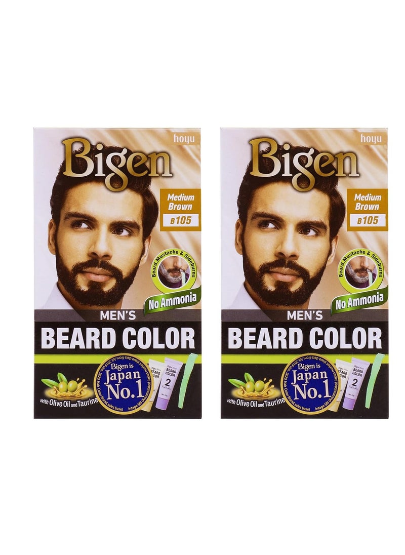 Bigen Men's Beard Color Medium Brown - B105 (Pack of 2)