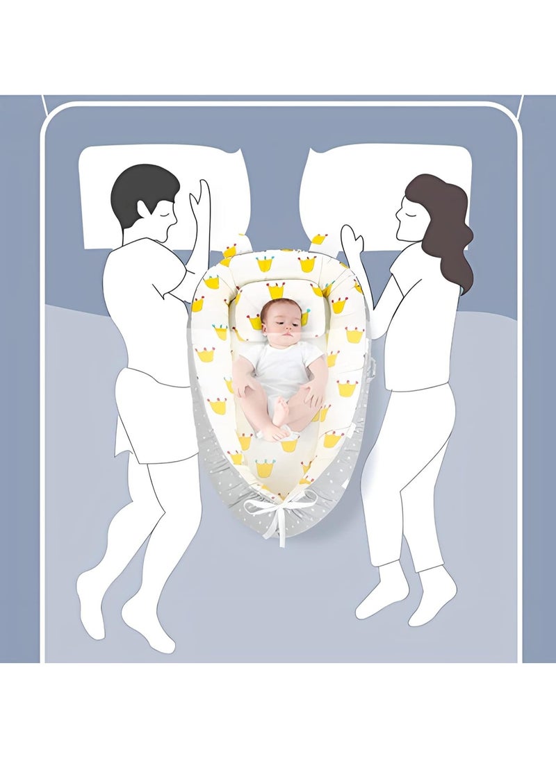 Portable and foldable baby crib with comfortable sleeping pad and comfortable nest with pillow, organic cotton breathable newborn comfortable nest, suitable for boys and girls aged 0-12 months