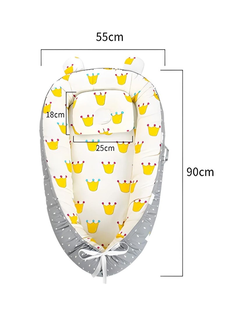 Portable and foldable baby crib with comfortable sleeping pad and comfortable nest with pillow, organic cotton breathable newborn comfortable nest, suitable for boys and girls aged 0-12 months
