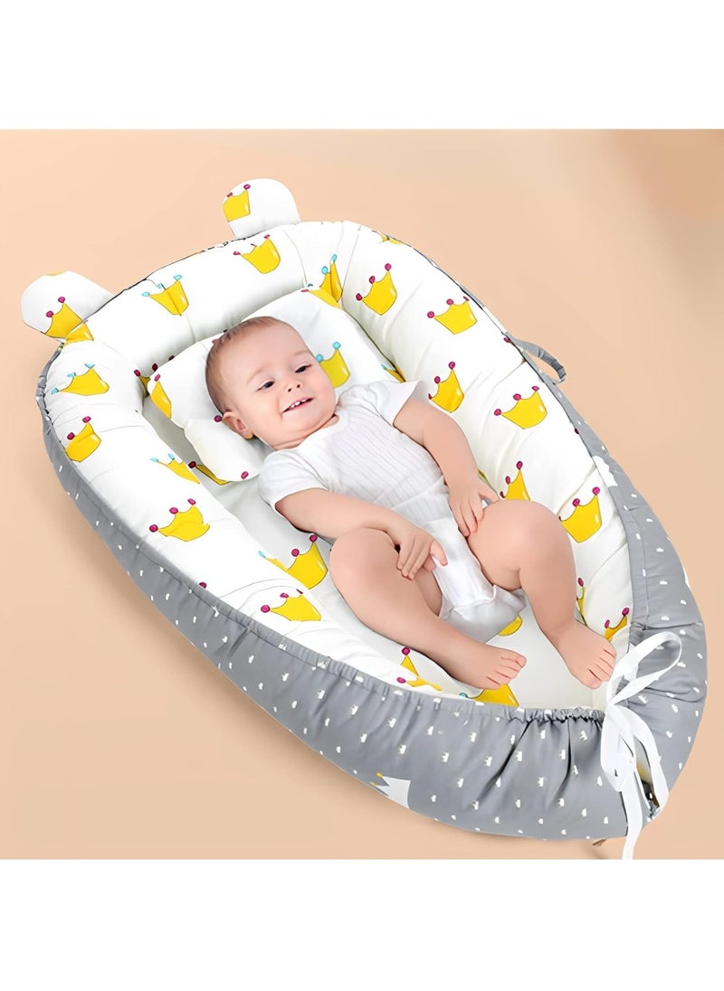Portable and foldable baby crib with comfortable sleeping pad and comfortable nest with pillow, organic cotton breathable newborn comfortable nest, suitable for boys and girls aged 0-12 months